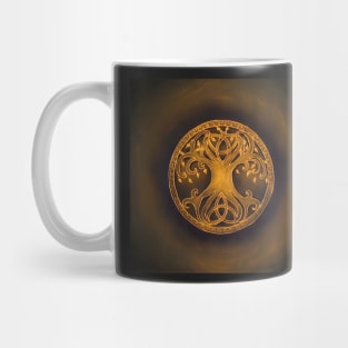 Tree of life with triquetra Celtic knot gold on olive Mug